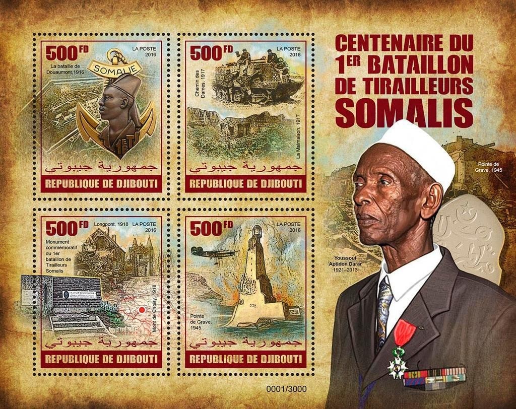 Timbre postal sur le 1er bataillon de tirailleurs somalis
